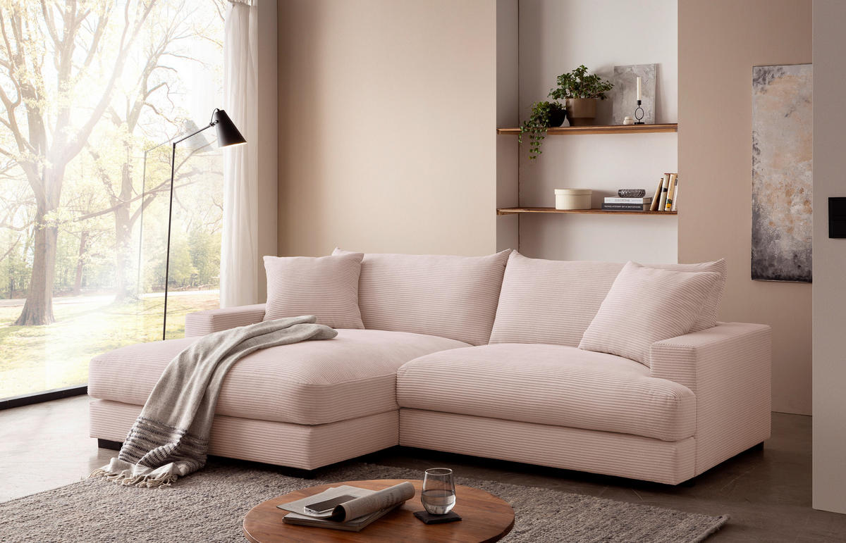 ECKSOFA Rosa Cord  - Schwarz/Rosa, MODERN, Textil (180/265cm) - P & B
