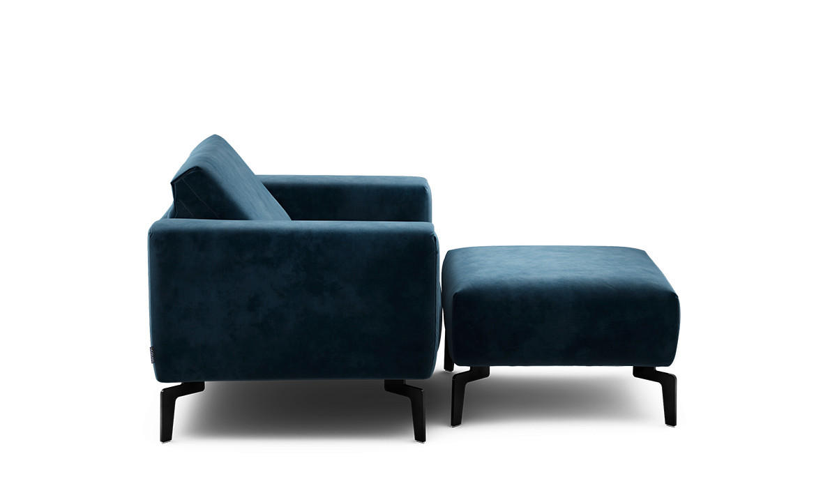Sessel inkl. Hocker Samt    - Schwarz/Dunkelblau, Design, Textil/Metall (110/85/86-94cm) - SENSOO
