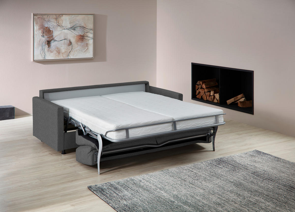 SCHLAFSOFA  in Flachgewebe Dunkelgrau  - Dunkelgrau/Schwarz, KONVENTIONELL, Textil/Metall (207/88/101cm) - Bali