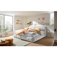 BOXSPRINGBETT 240/200 cm,  in Silberfarben, gepolstertes Kopfteil, Bettkasten, Topper, Matratzen, H2 = mittel  - Silberfarben, MODERN, Kunststoff/Textil (240/200cm) - MID.YOU