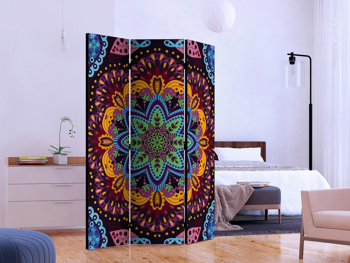 PARAVENT mit 3  Flügel - Multicolor, Basics, Holz/Textil (135/172/3cm) - artgeist