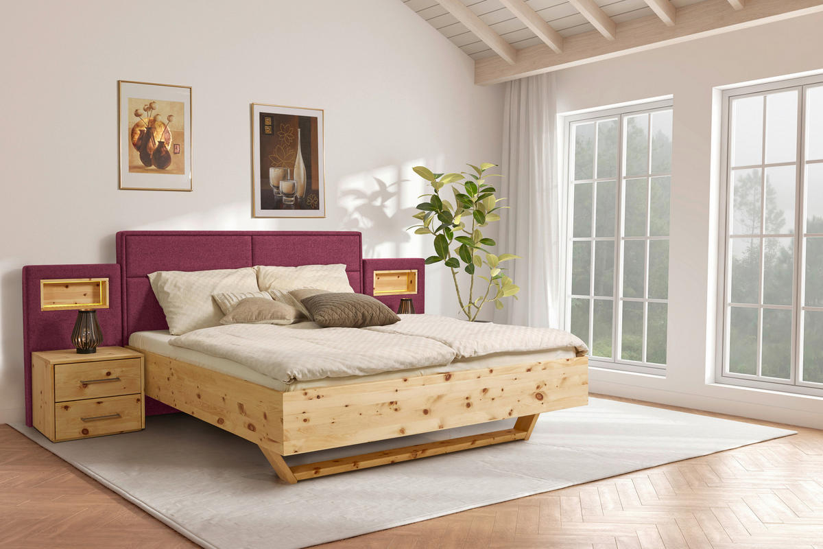 BETT 160/200 cm  Zirbelkieferfarben, Dunkelrot   - Zirbelkieferfarben/Dunkelrot, Natur, Holz/Textil (160/200cm) - Valnatura
