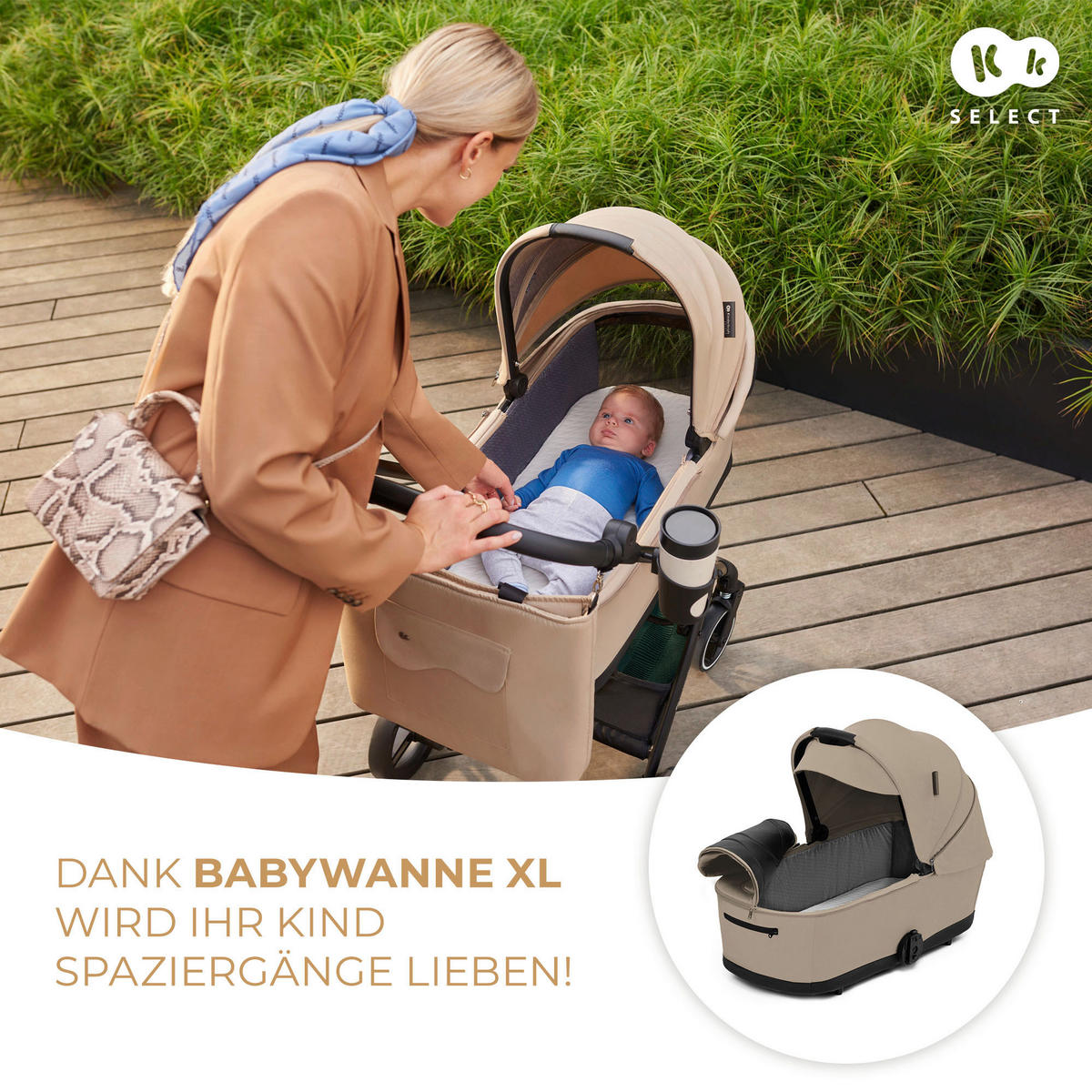 KINDERWAGEN Yoxi 3in1  - Schwarz Hochglanz/Beigebraun, Basics, Kunststoff/Textil (107/59/97cm) - Kinderkraft