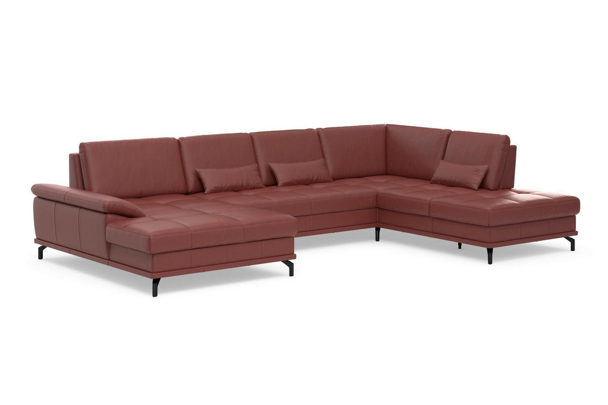 SEDACÍ SOUPRAVA, kůže, červenohnědá - černá/červenohnědá, Basics, kov/textil (176/363/223cm) - Sit & More