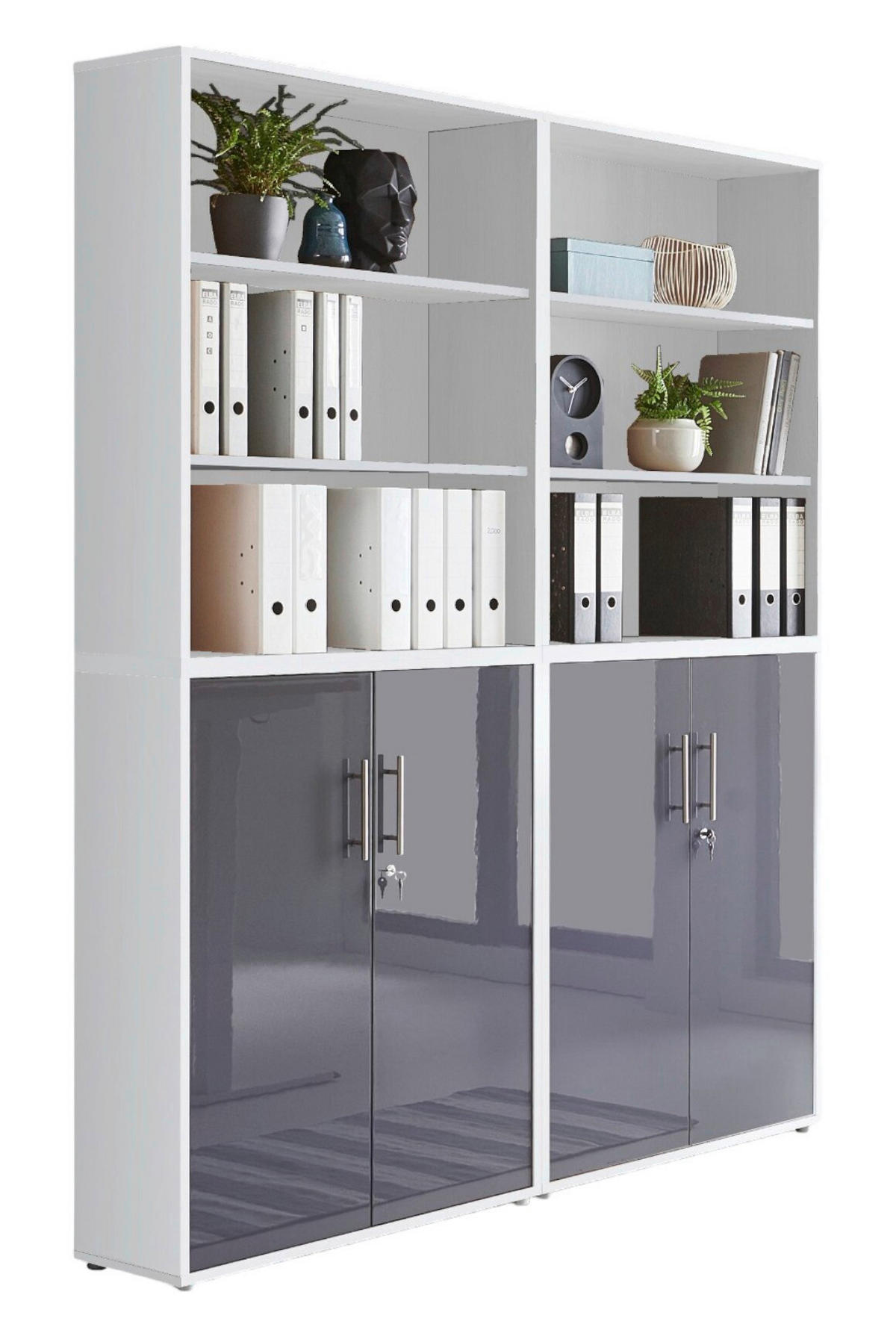 AKTENSCHRANK Weiß, Anthrazit Hochglanz  - Anthrazit Hochglanz/Weiß, MODERN, Holzwerkstoff (168,8/227,2/33cm) - MID.YOU