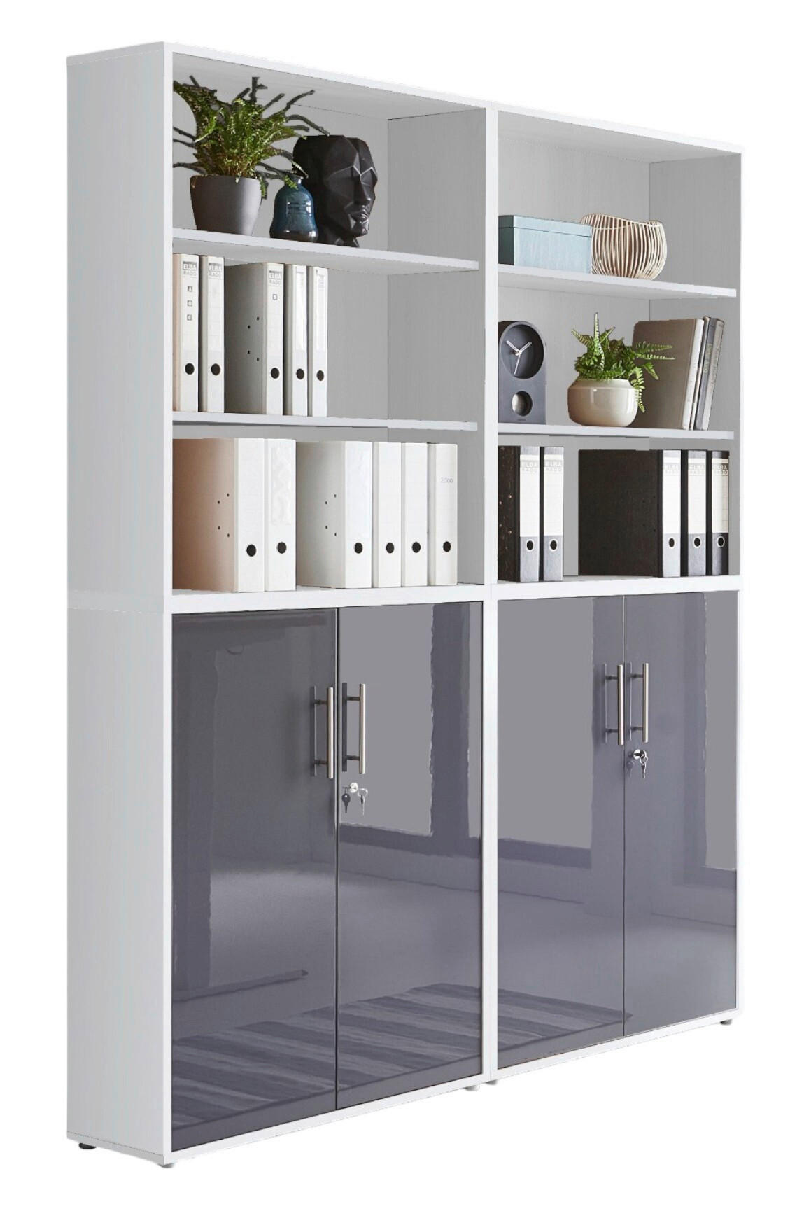 Mid.you Aktenschrank Office Edition - SW Set 11 Anthrazit Hochglanz, Weiß 168.8x227.2x33 cm