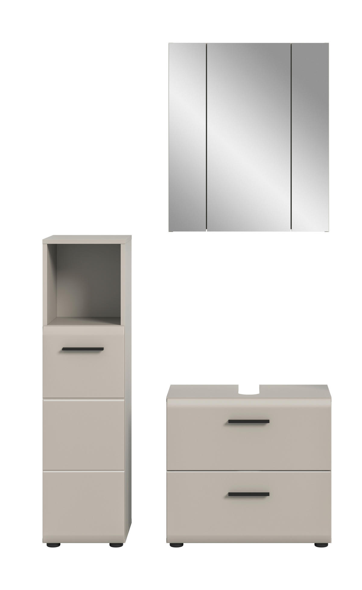 BADEZIMMER 3-teilig  in 90 cm  - Kaschmir/Schwarz, Trend, Glas/Holzwerkstoff (90cm) - MID.YOU