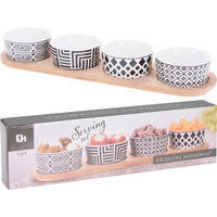 SET SERVERINGSSKÅLAR 5 delar   - vit/ljusbrun, Trend, trä/keramik (38/4,5/10cm)