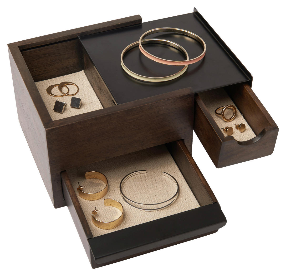 SCHMUCKBOX - Walnussfarben/Schwarz, Design, Holz/Metall (17/11,2/15,2cm) - Umbra