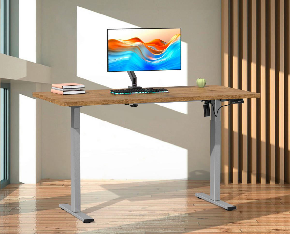 SCHREIBTISCH  in Silberfarben, Honigeiche  - Honigeiche/Silberfarben, Design, Holzwerkstoff/Metall (110/71/80cm) - MID.YOU