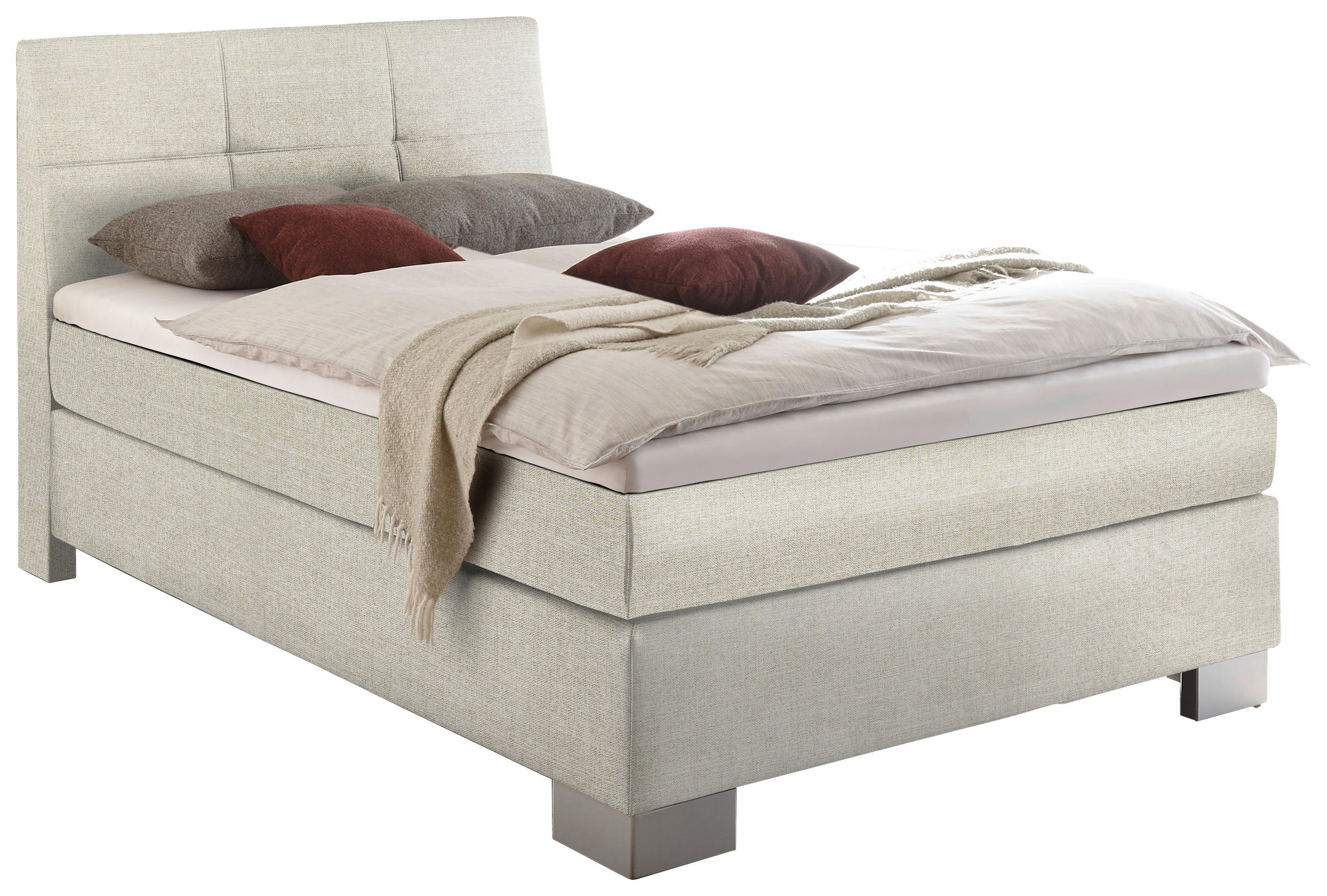 BOXSPRINGBETT 120/200 cm in Beige - Beige/Silberfarben, KONVENTIONELL, Holz/Textil (120/200cm) - Voleo
