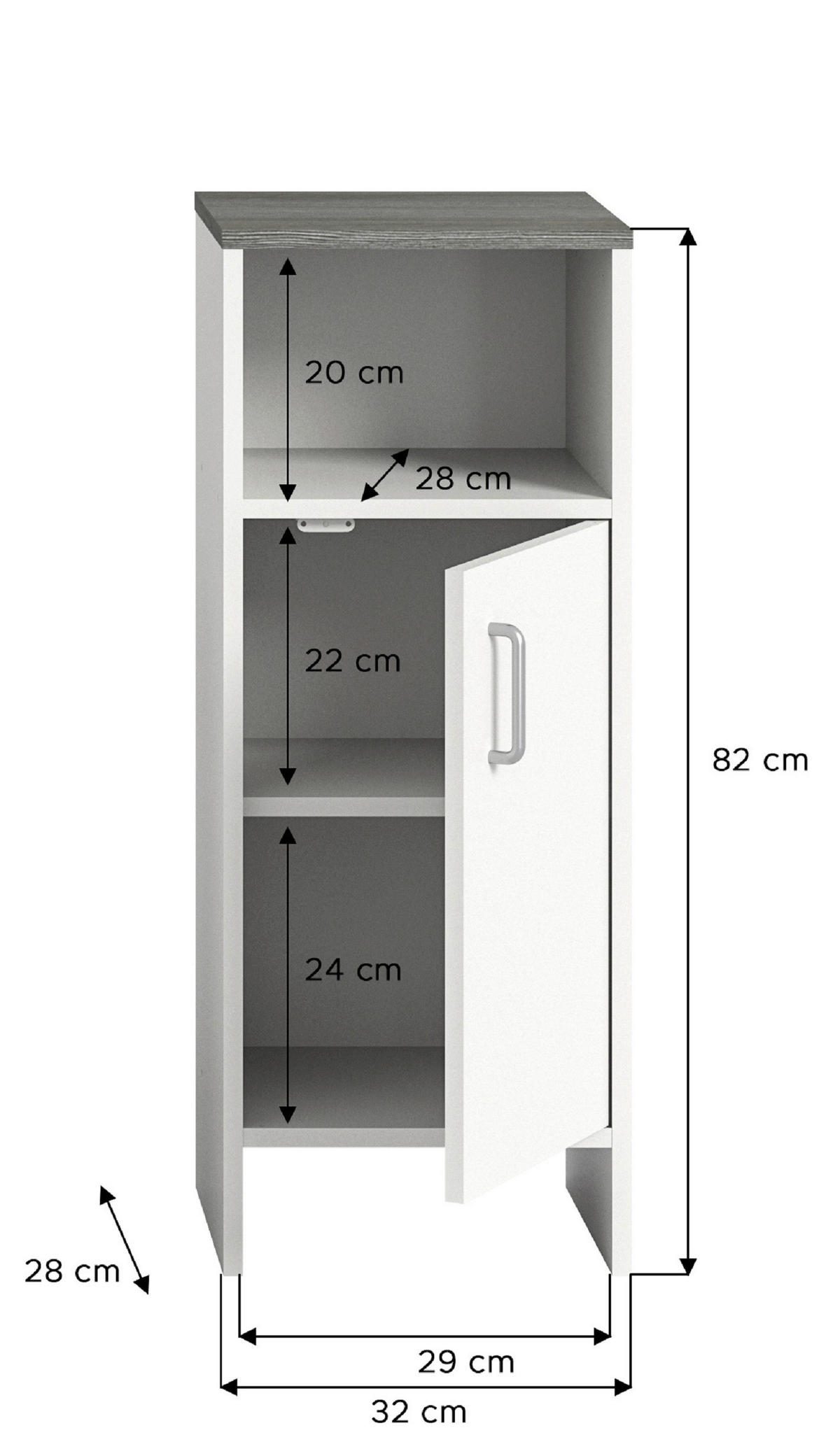 UNTERSCHRANK 32/82/28 cm   - Silberfarben/Weiß, MODERN, Holzwerkstoff/Kunststoff (32/82/28cm) - Xora