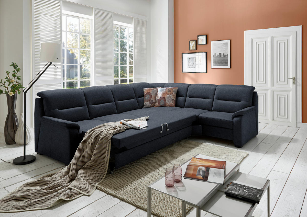 ECKSOFA in Mikrofaser Blau  - Blau/Schwarz, Konventionell, Holz/Textil (303/245cm) - Beldomo Comfort