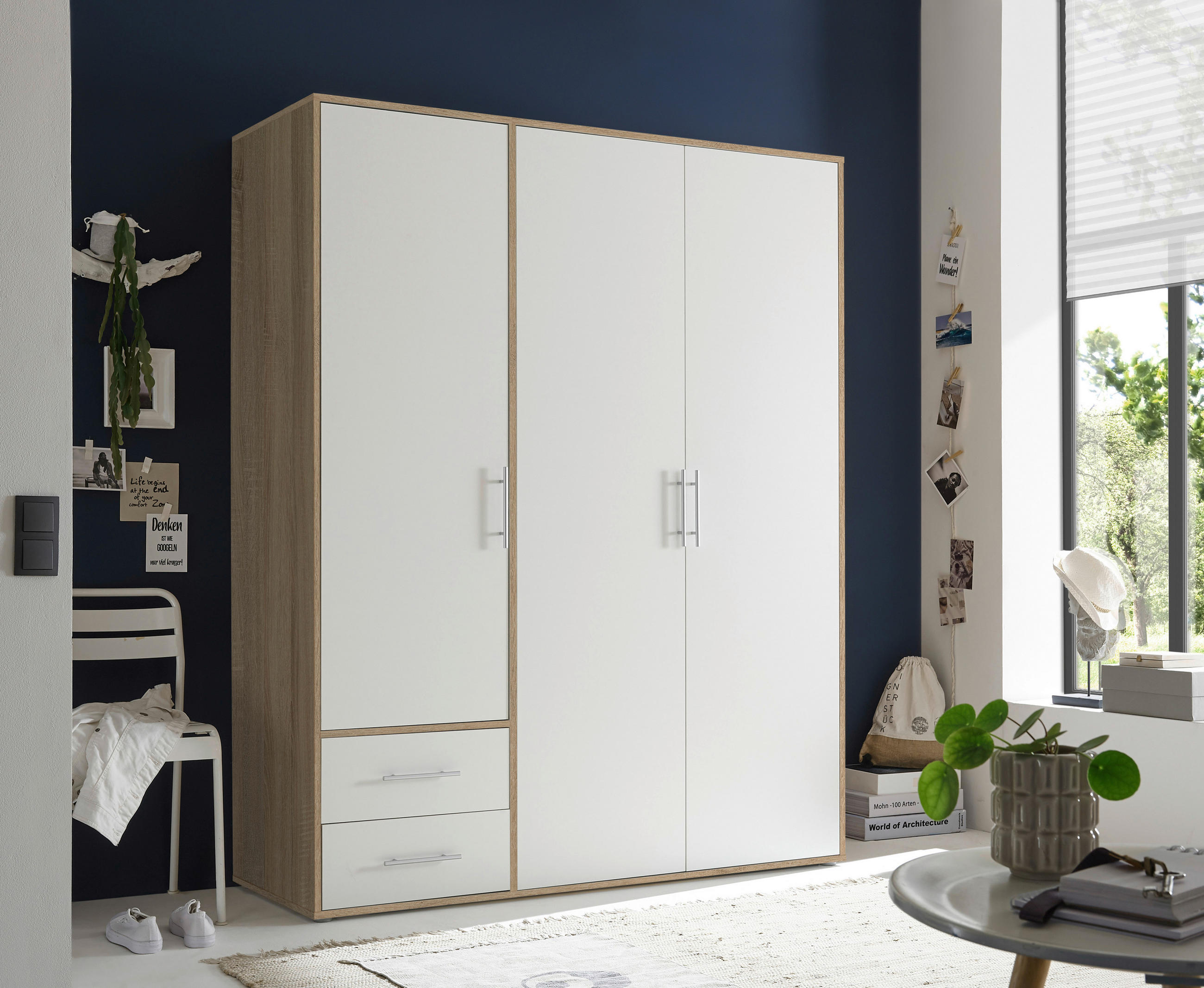 DREHTÜRENSCHRANK 155/195/60 cm 3-türig Weiß, Sonoma Eiche  - Alufarben/Weiß, MODERN, Holzwerkstoff/Kunststoff (155/195/60cm) - MID.YOU