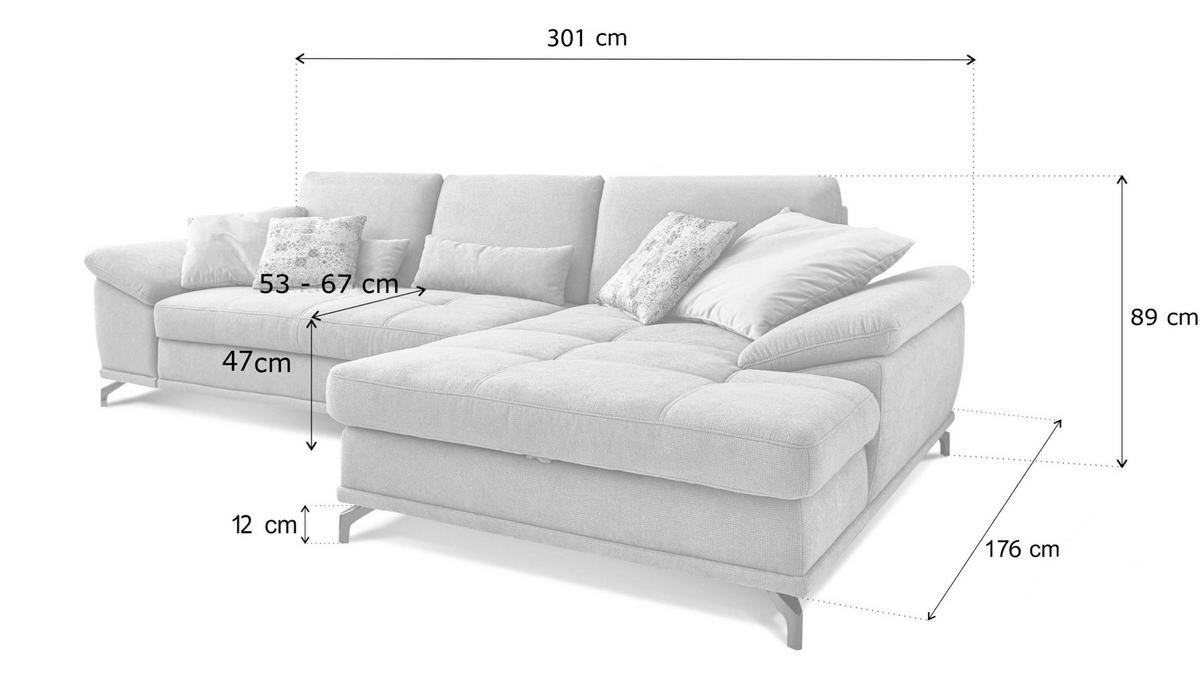 ECKSOFA  in Flachgewebe Flieder Sitztiefenverstellung  301/176 cm  - Silberfarben/Flieder, KONVENTIONELL, Textil/Metall (301/176cm) - Sit & More