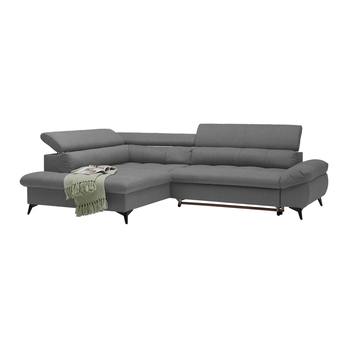 ECKSOFA in Chenille Anthrazit  - Anthrazit/Schwarz, Modern, Textil/Metall (201/296cm) - Livetastic