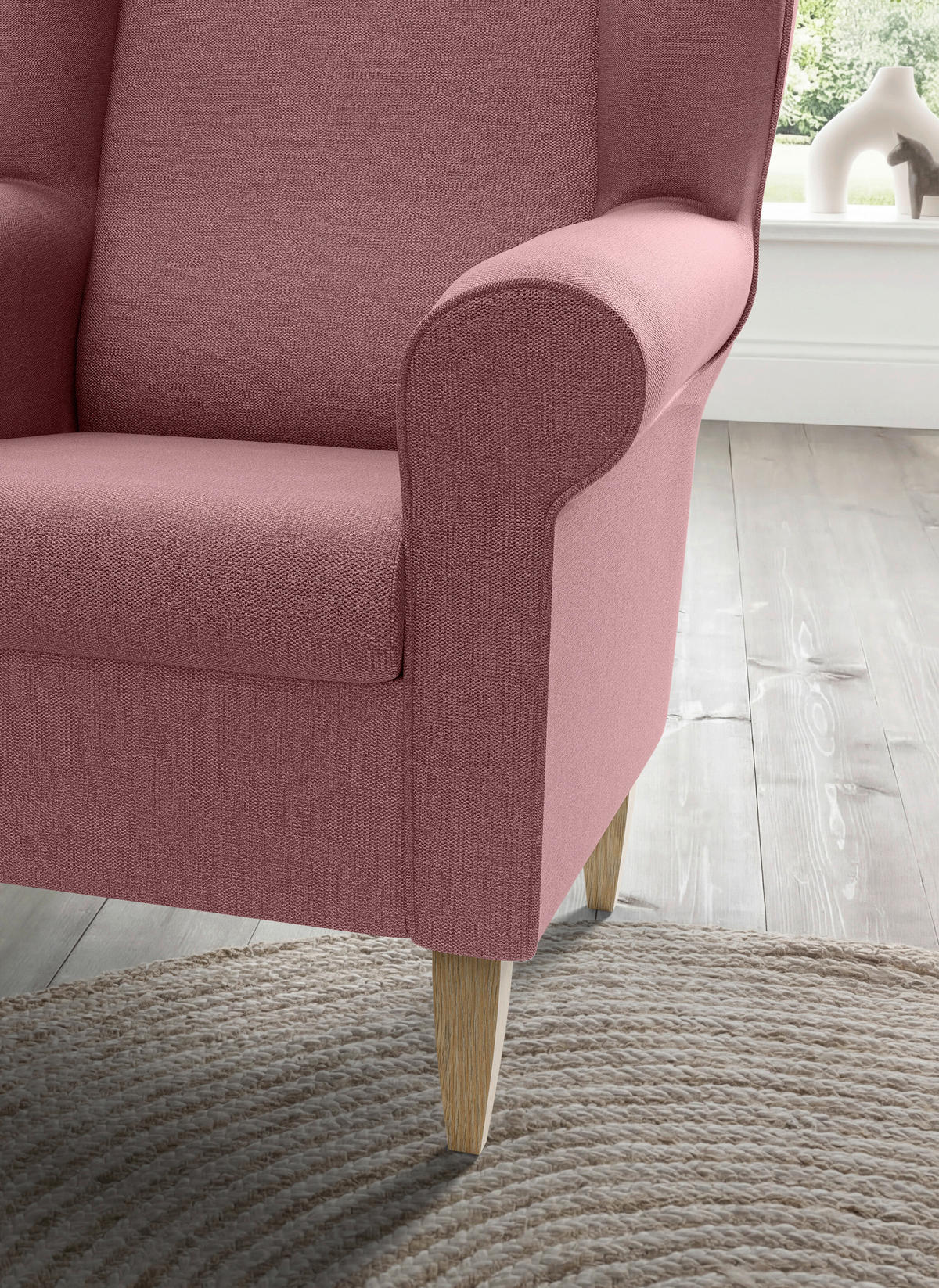 OHRENSESSEL Struktur Rosa  - Naturfarben/Rosa, Konventionell, Holz/Textil (80/102/86cm) - Livetastic