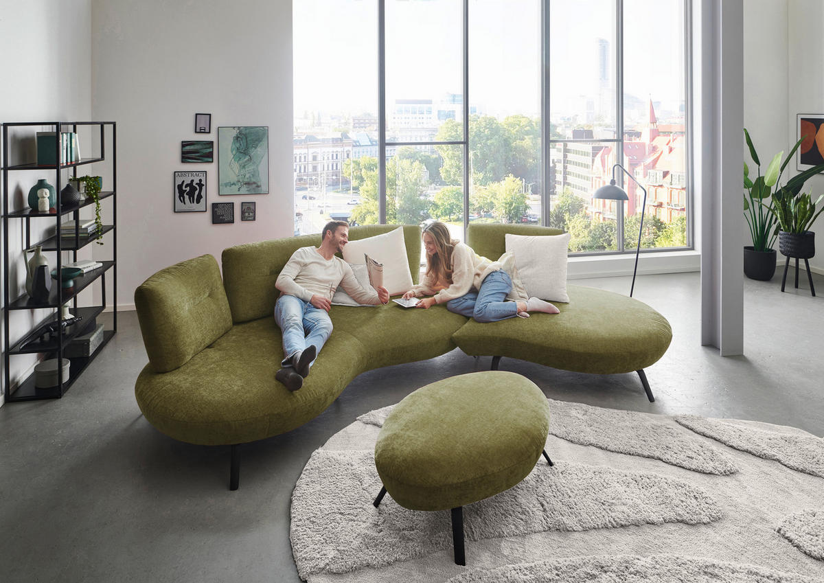 BIGSOFA Flachgewebe Olivgrün  - Schwarz/Olivgrün, Design, Textil/Metall (456/93/138cm) - Moderano