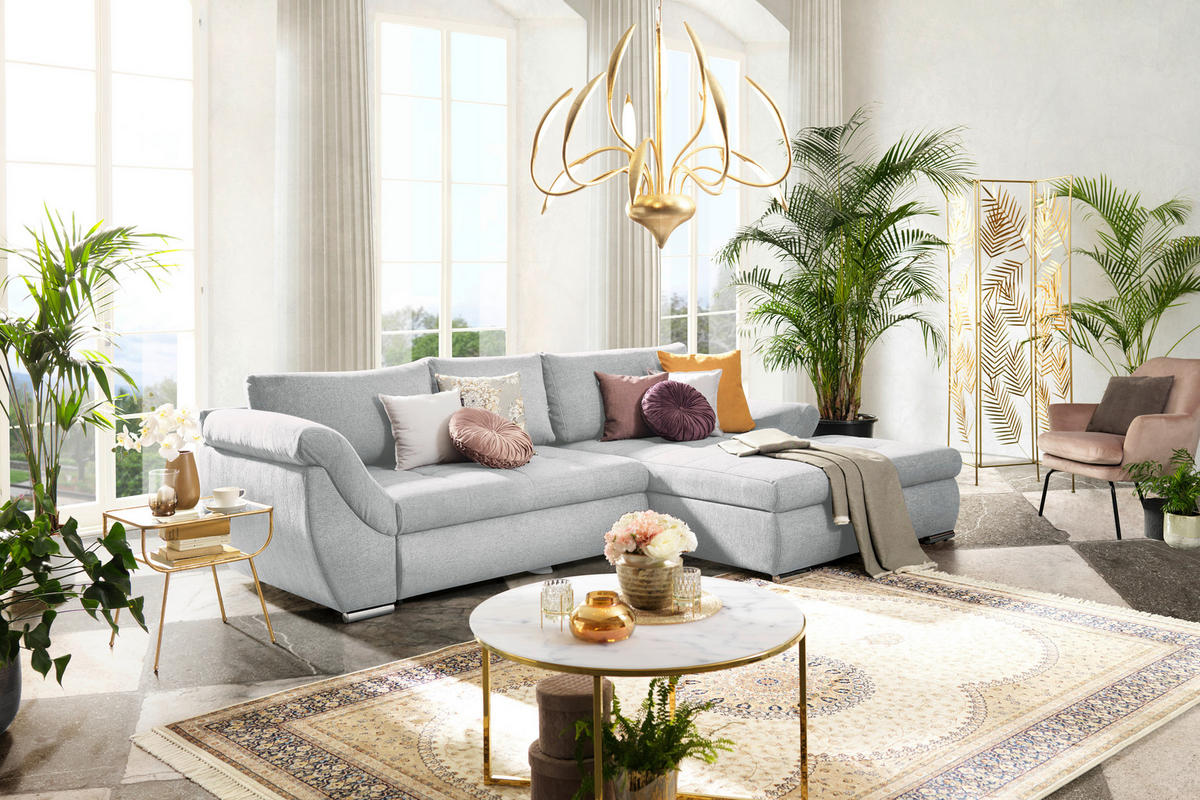 ECKSOFA Silberfarben Flachgewebe  - Silberfarben, Design, Textil/Metall (306/174cm) - Carryhome