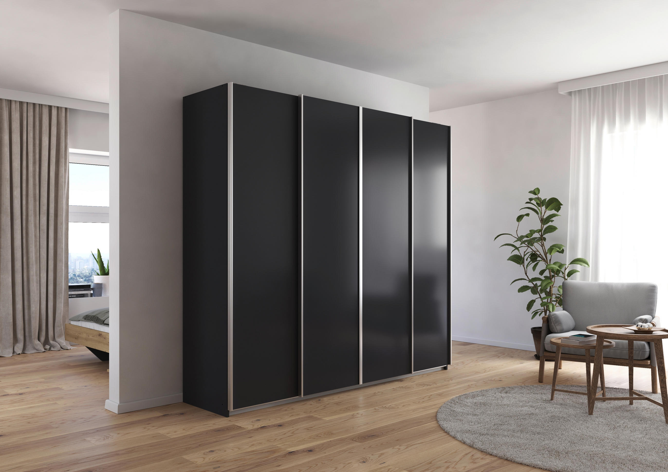 SCHWEBETÜRENSCHRANK in Dunkelgrau  - Dunkelgrau/Alufarben, Modern, Holzwerkstoff/Metall (226/211/62cm) - Rauch Möbel