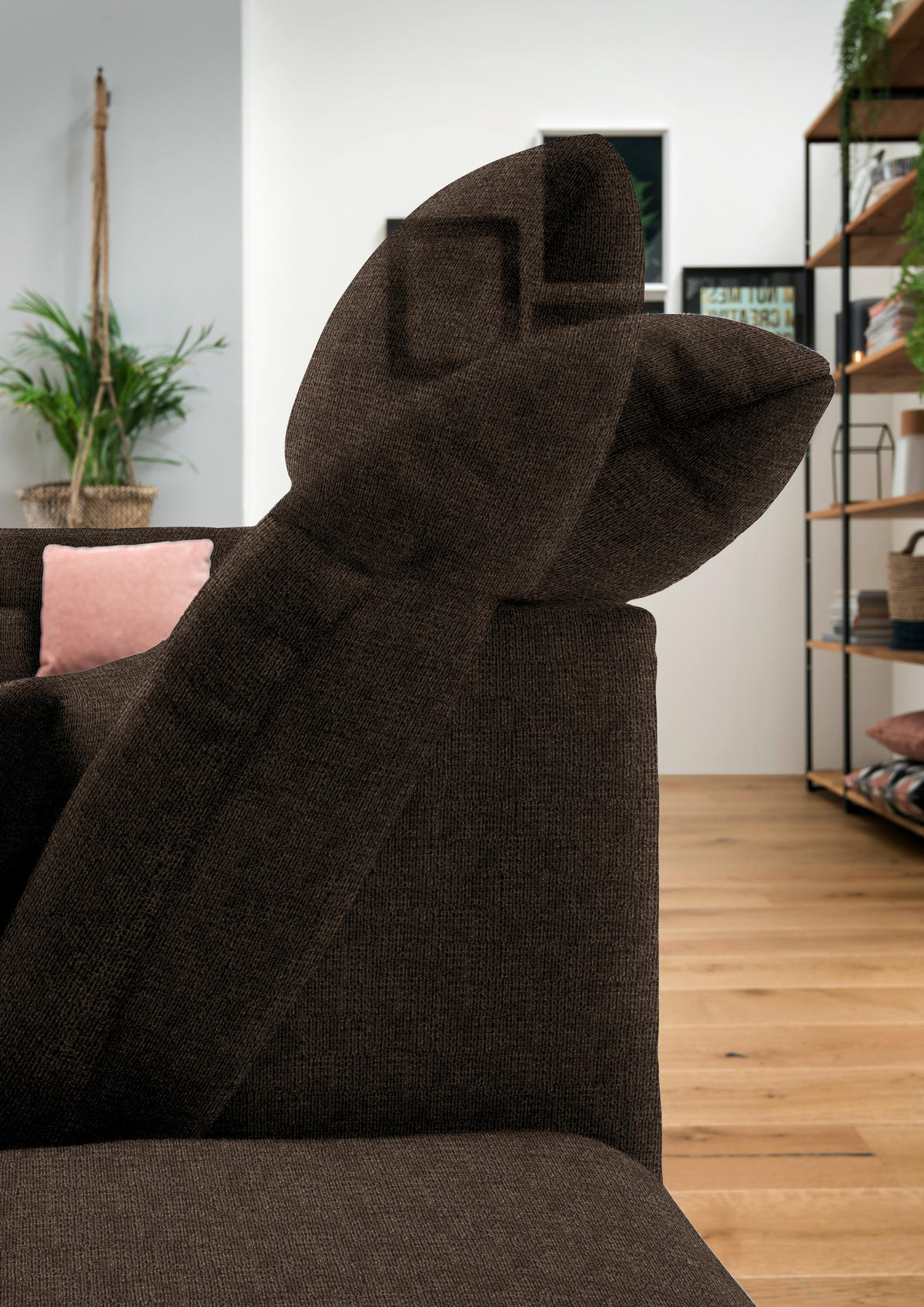 WOHNLANDSCHAFT in Mikrofaser Braun  - Chromfarben/Braun, Design, Kunststoff/Textil (211/350/204cm) - Xora