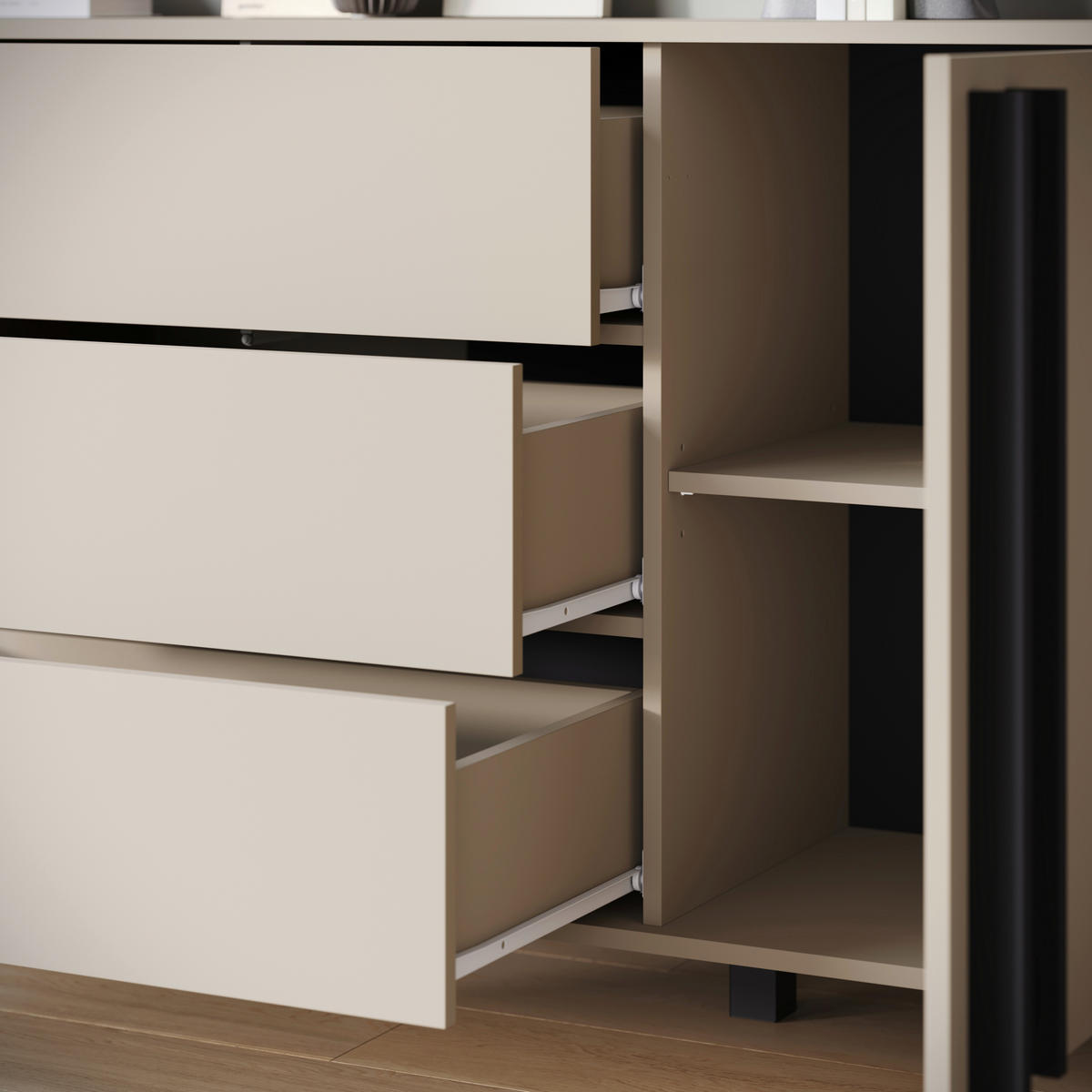 SIDEBOARD Helsinki  in 150/77,8/39,5 cm  - Beige/Schwarz, Trend, Holzwerkstoff/Kunststoff (150/77,8/39,5cm)