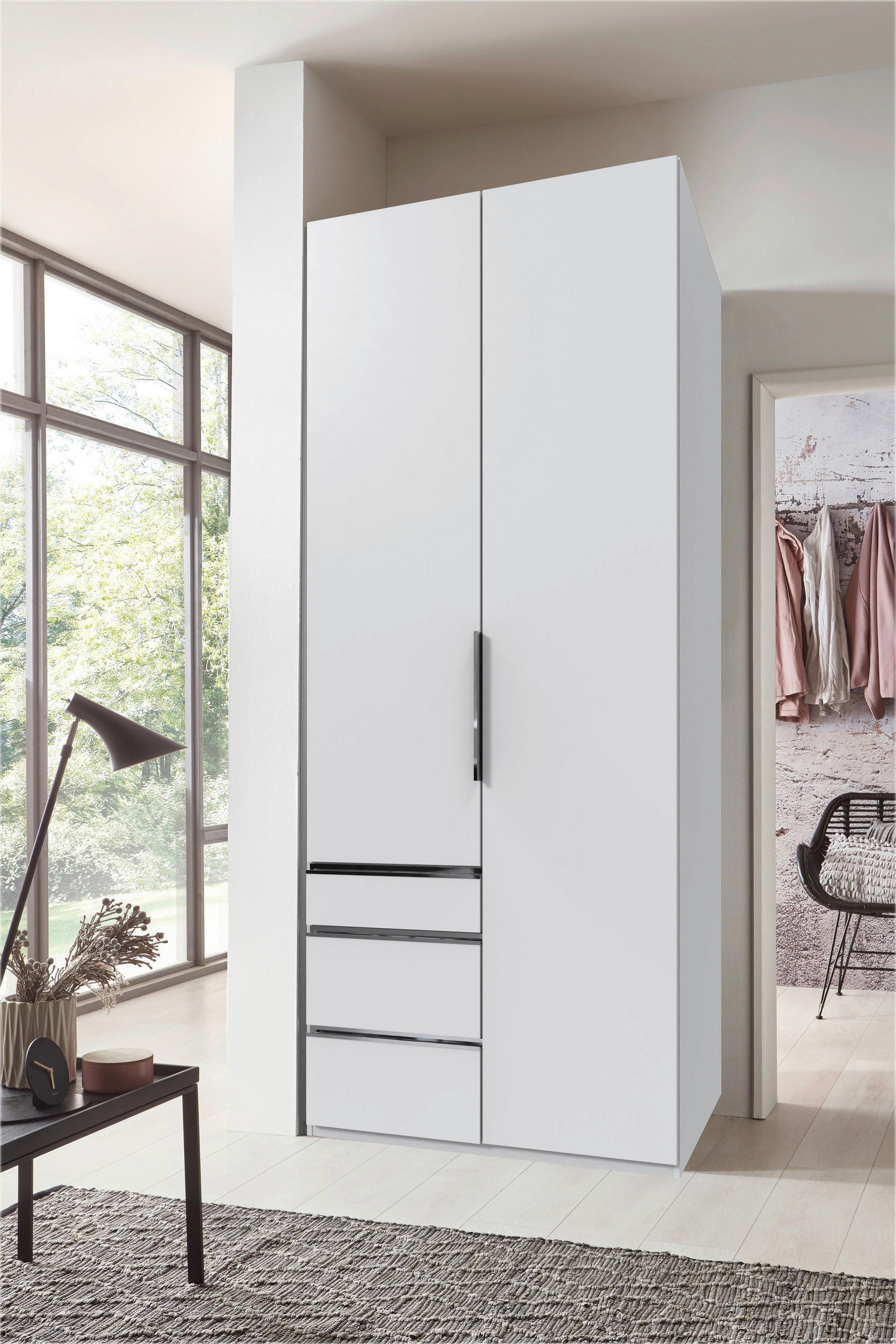 DREHTÜRENSCHRANK Weiss  - Chromfarben/Weiss, Modern, Holzwerkstoff/Metall (100/236/58cm) - MID.YOU