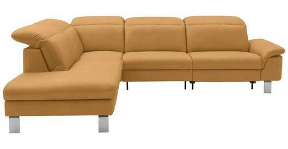 ECKSOFA in Echtleder Senfgelb 233/309 cm - Edelstahlfarben/Senfgelb, Design, Leder/Metall (233/309cm) - Dieter Knoll