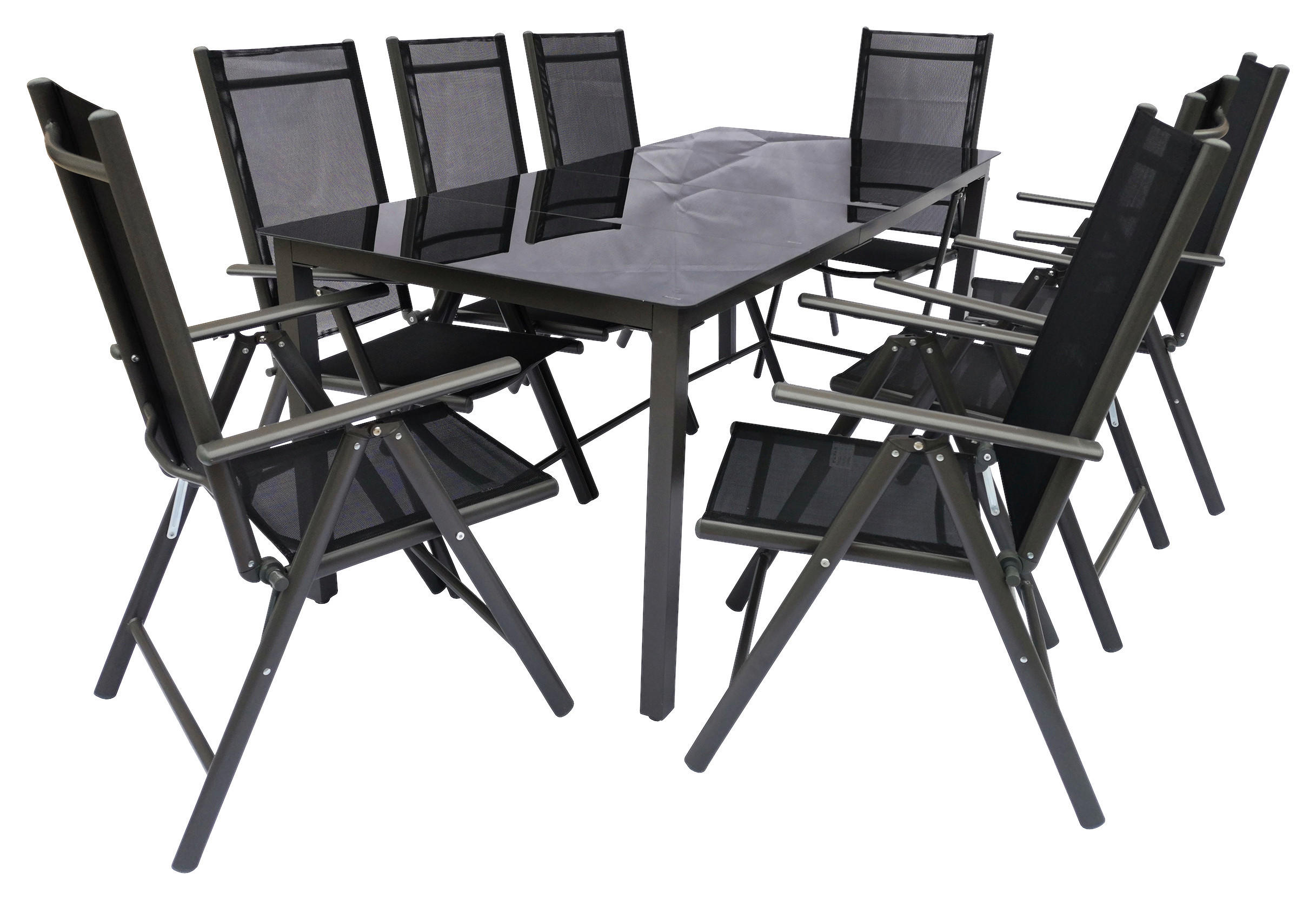 GARTENGARNITUR 9-teilig Aluminium - Anthrazit/Schwarz, Basics, Metall (90/190cm) - MID.YOU