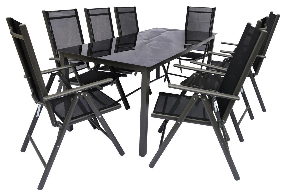GARTENGARNITUR 9-teilig Aluminium  - Anthrazit/Schwarz, Basics, Metall (90/190cm) - MID.YOU