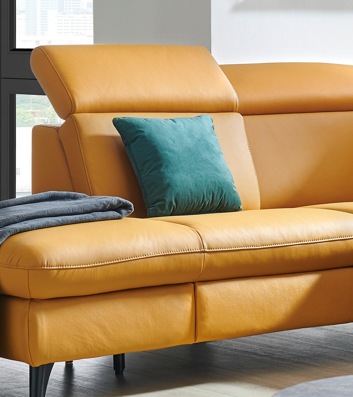 ECKSOFA in Echtleder Gelb  - Gelb/Schwarz, Design, Leder/Metall (285/239cm) - Cantus