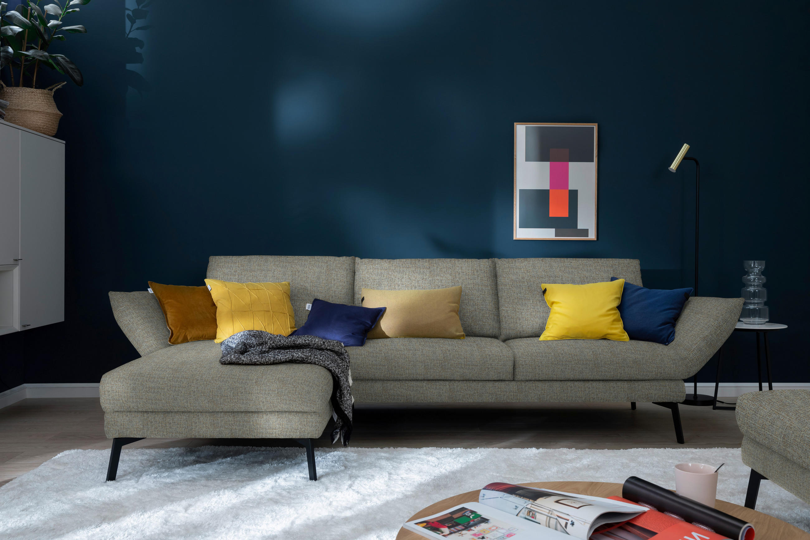 ECKSOFA in Flachgewebe Naturfarben  175/277 cm  - Schwarz/Naturfarben, Design, Textil/Metall (175/277cm) - Schöner Wohnen