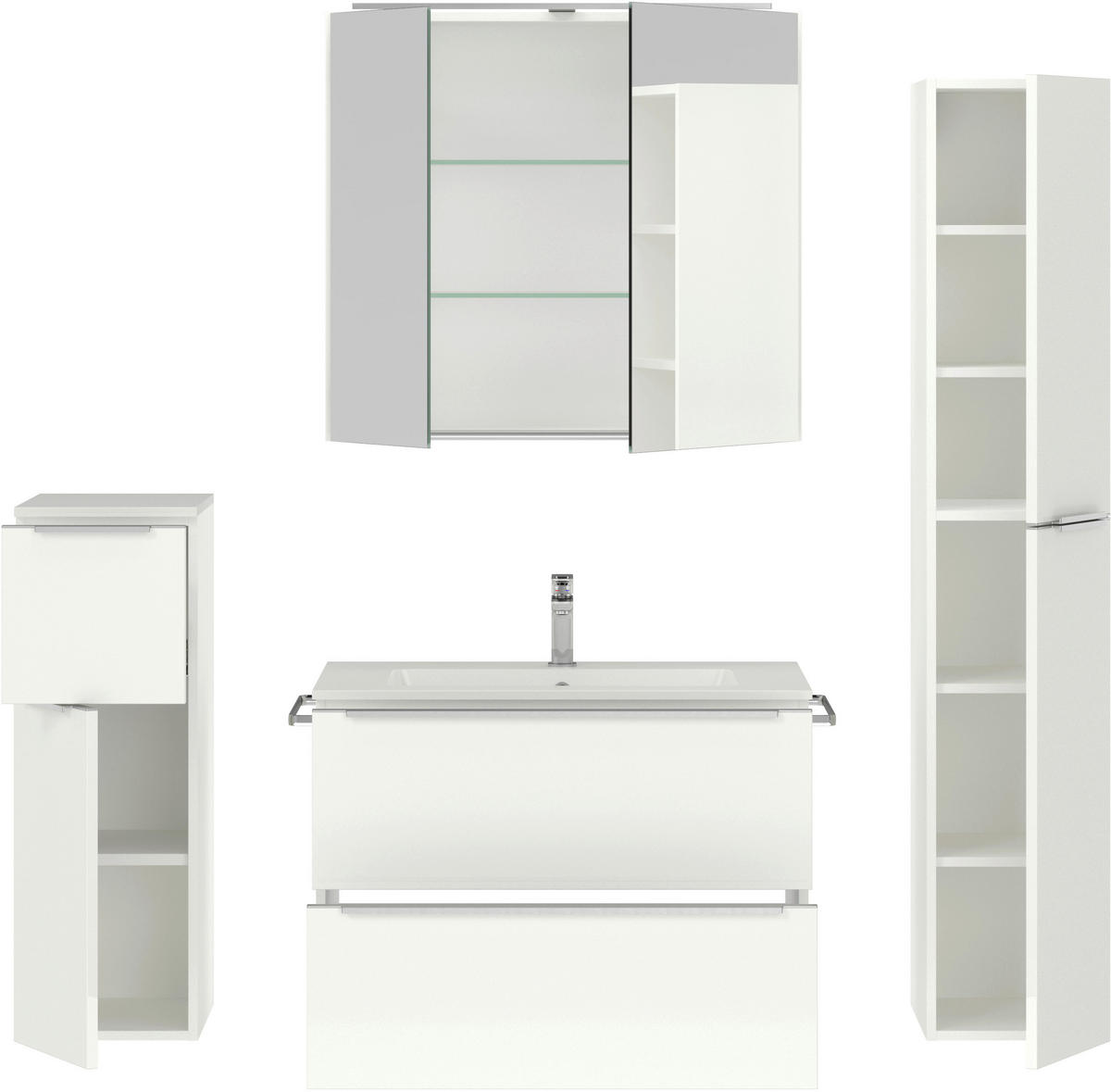 BADEZIMMER 5-teilig  in 141 cm  - Edelstahlfarben/Weiß Hochglanz, MODERN, Holzwerkstoff/Stein (141cm) - Nobilia
