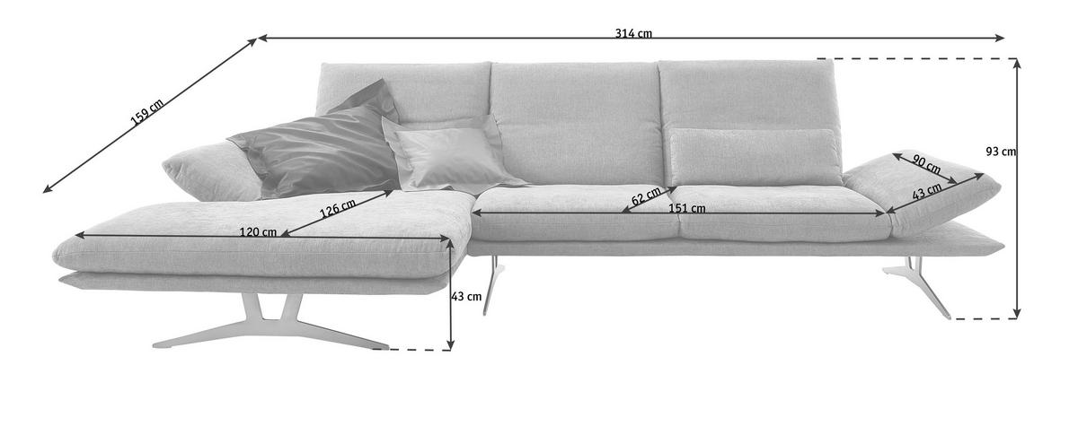 ECKSOFA Grün Flachgewebe  - Grün, Design, Textil/Metall (159/314cm) - Koinor