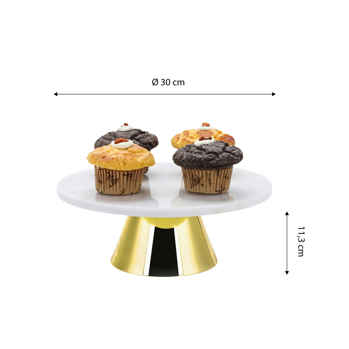 Platou Cu Picior Pentru Tort 30 cm   - auriu, Basics, metal/piatră (30cm) - Echtwerk