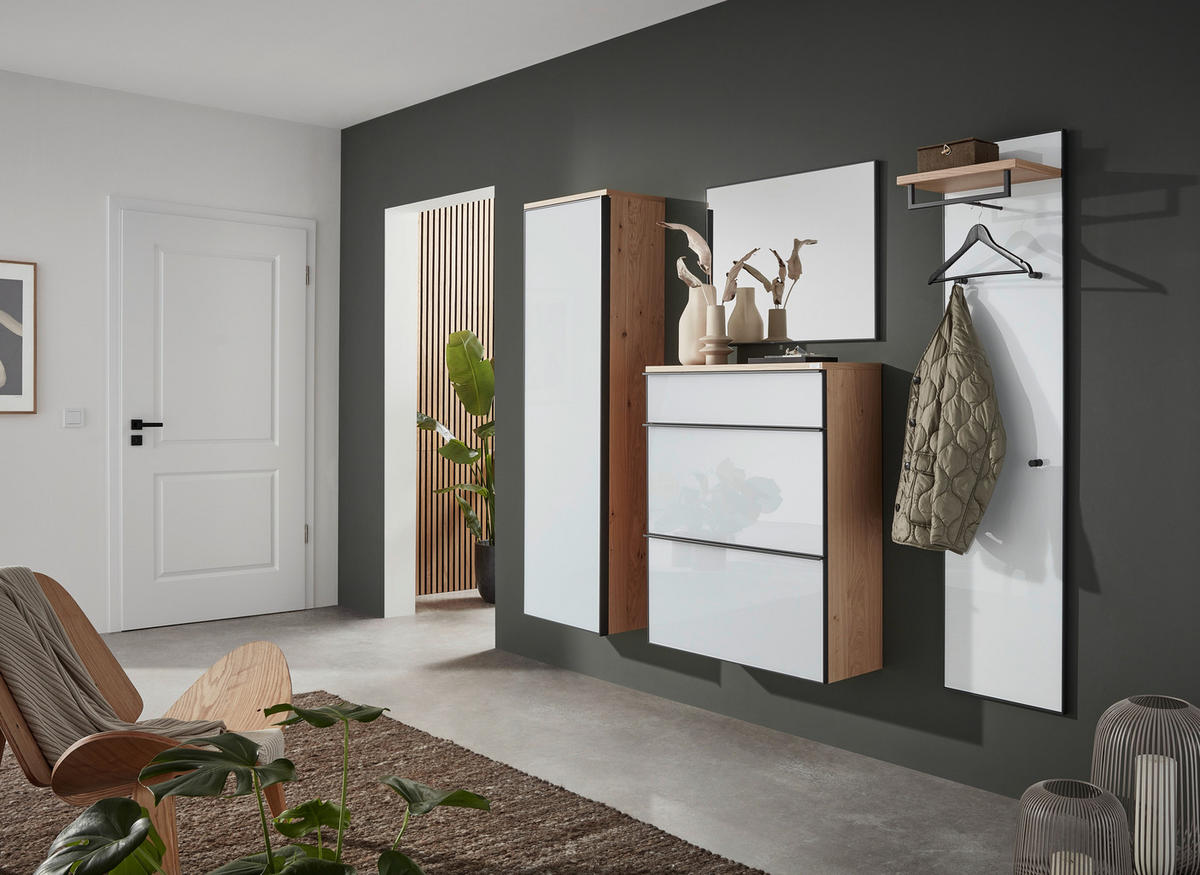 GARDEROBE 4-teilig  in 200/190/37 cm  - Eichefarben/Weiß, Design, Glas/Holz (200/190/37cm) - Dieter Knoll