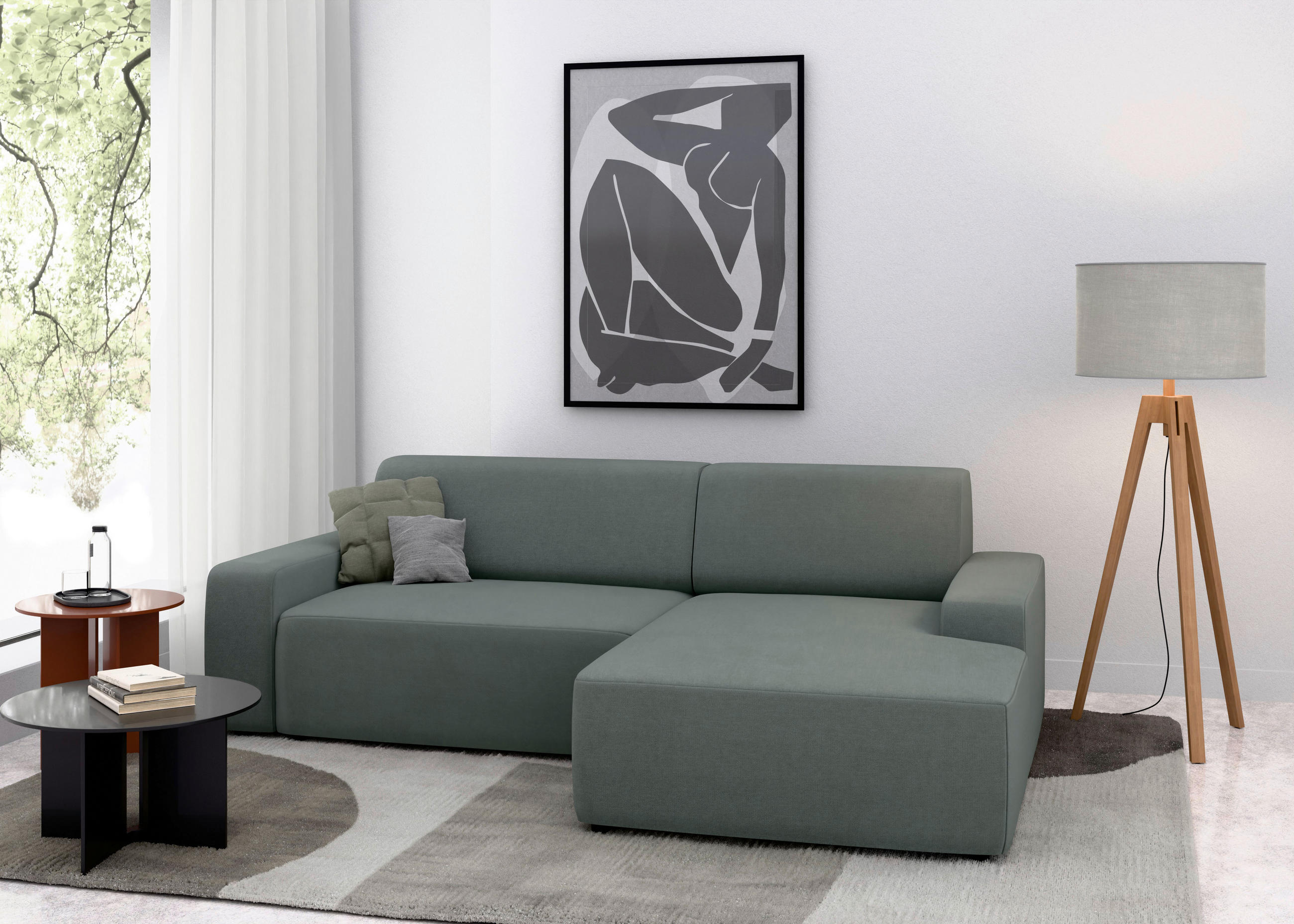 ECKSOFA in Struktur Grau - Schwarz/Grau, Modern, Kunststoff/Textil (246/162cm) - Trendmanufaktur