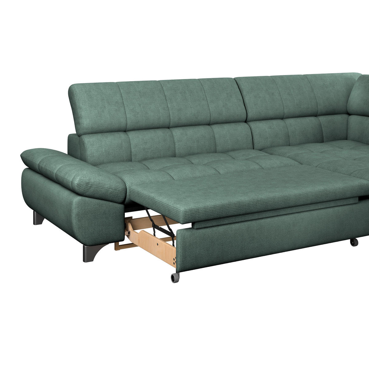 ECKSOFA Dunkelgrün Chenille  - Chromfarben/Dunkelgrün, KONVENTIONELL, Textil/Metall (312/234cm) - Livetastic