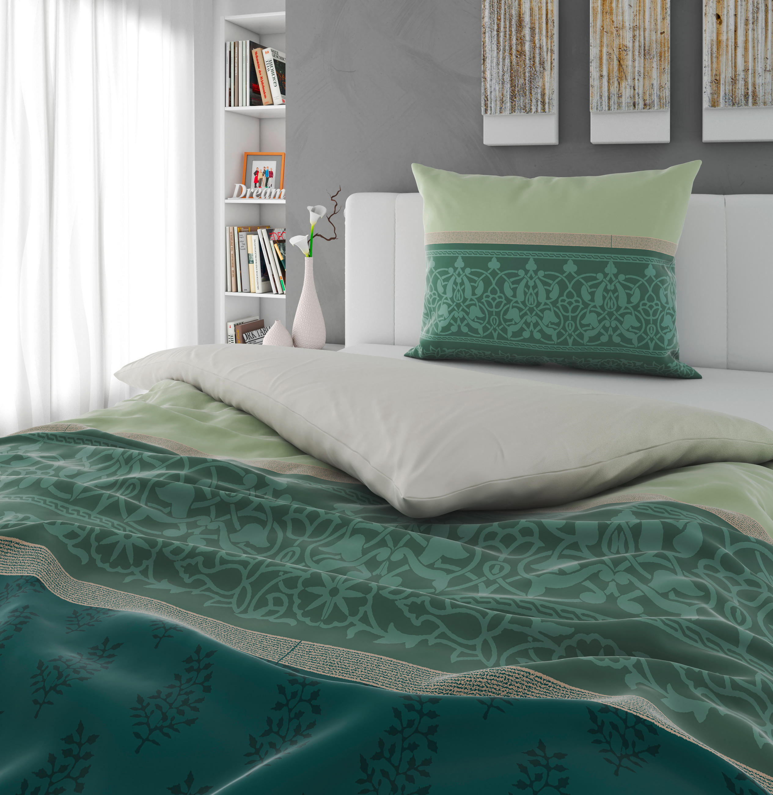 POVLEČENÍ, satén, zelená, 140/200 cm - zelená, Konvenční, textil (140/200cm) - Bio:Vio