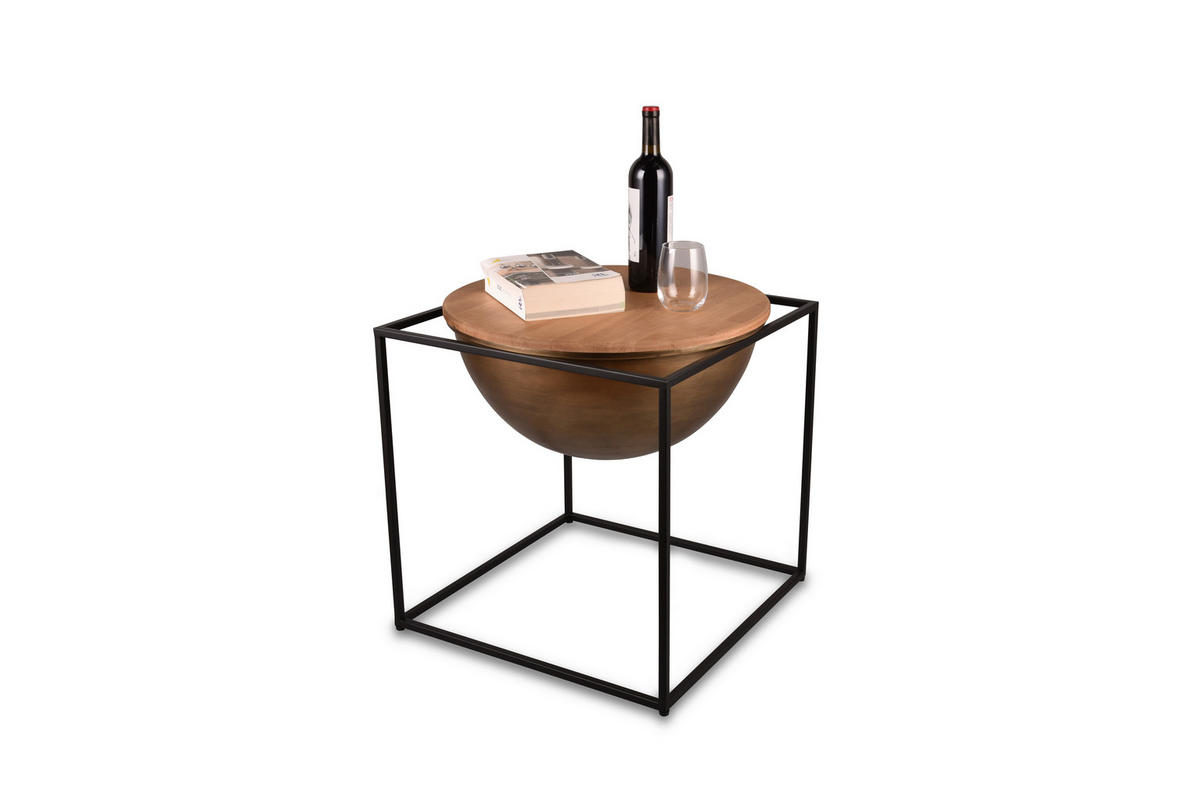 BEISTELLTISCH 53/53/55 cm Eiche massiv Naturfarben, Schwarz rund  - Schwarz/Naturfarben, MODERN, Holz/Metall (53/53/55cm)