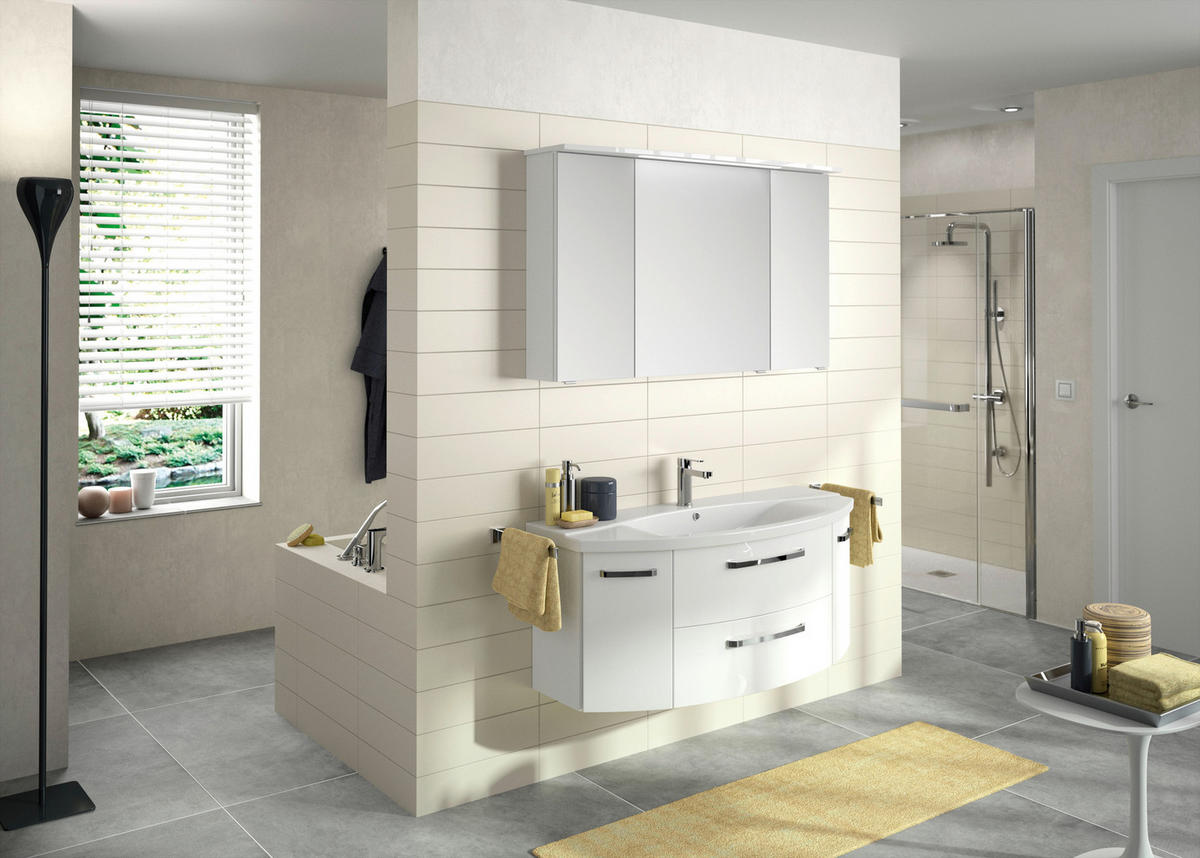 BADEZIMMER 3-teilig  in 120,5 cm  - Chromfarben/Weiß Hochglanz, MODERN, Glas/Keramik (120,5cm) - Sadena