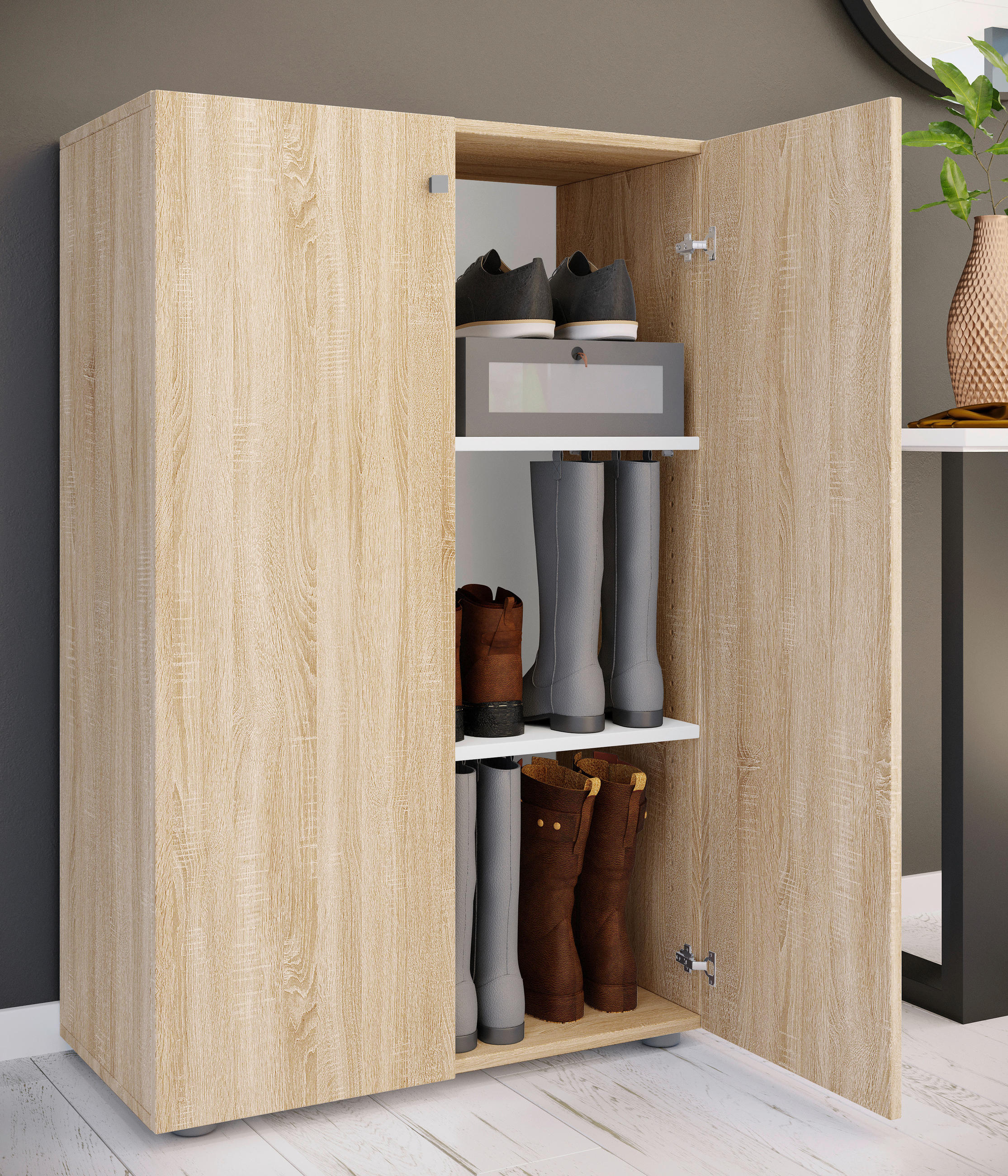 SCHUHSCHRANK Lona  in 70/110/39 cm  - Silberfarben/Schwarz, Design, Holzwerkstoff/Kunststoff (70/110/39cm) - MID.YOU