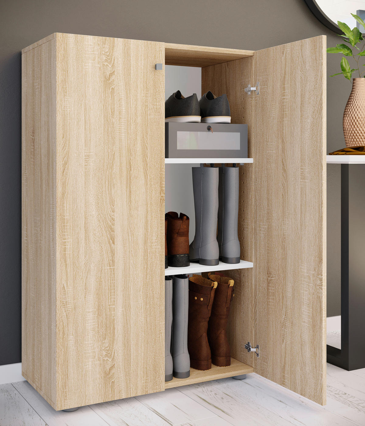 SCHUHSCHRANK Lona  in 70/110/39 cm  - Silberfarben/Schwarz, Design, Holzwerkstoff/Kunststoff (70/110/39cm) - MID.YOU