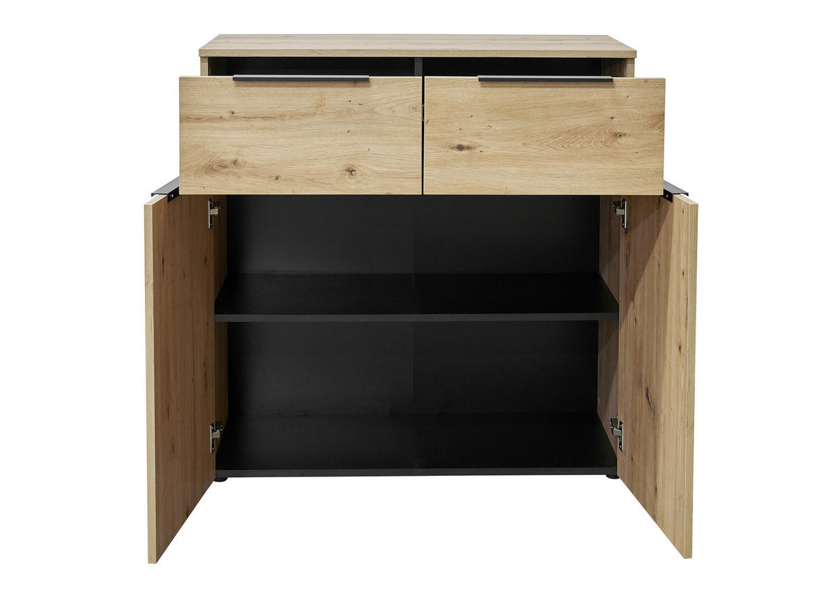 KOMMODE 91/93/42 cm  in Eichefarben  - Eichefarben/Schwarz, Konventionell, Holzwerkstoff/Kunststoff (91/93/42cm) - Xora