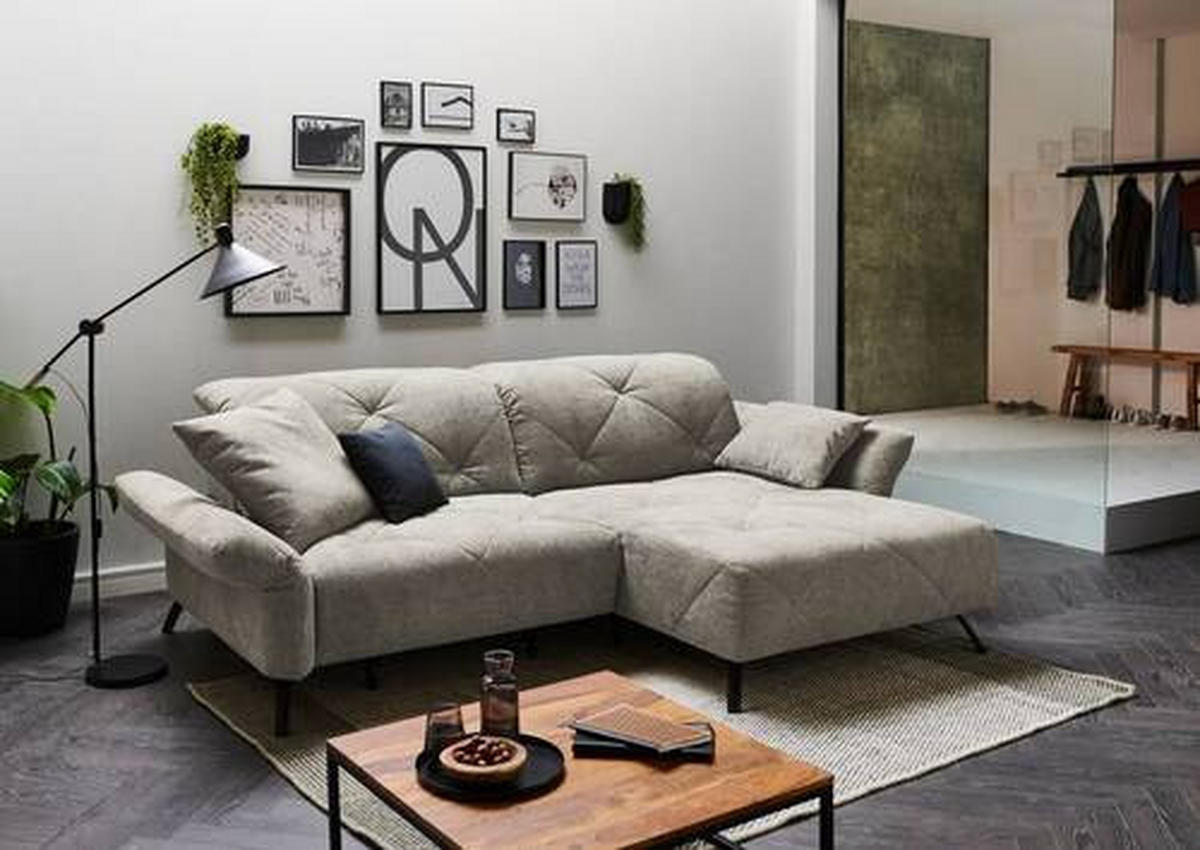 ECKSOFA in Webstoff Hellgrau  - Hellgrau/Schwarz, Design, Textil/Metall (244/173cm) - Moderano
