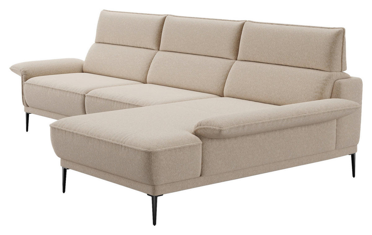 ECKSOFA in Bouclé Creme  330/186 cm  - Creme/Schwarz, Design, Textil/Metall (330/186cm) - Johann Jakob