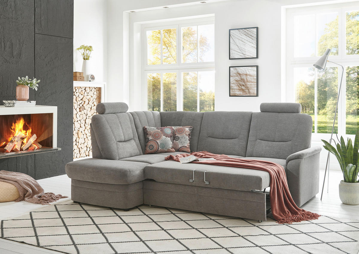 ECKSOFA  in Chenille Grau  185/235 cm  - Schwarz/Grau, KONVENTIONELL, Kunststoff/Textil (185/235cm) - Beldomo Comfort
