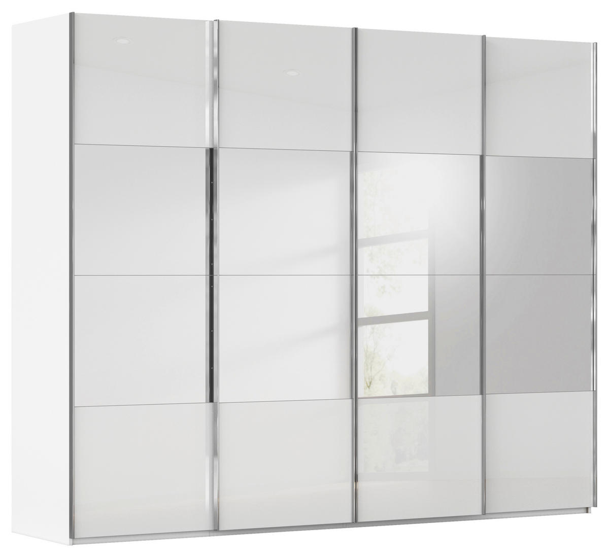 SCHWEBETÜRENSCHRANK 271/223/68 cm 4-türig Weiß  - Chromfarben/Weiß, Design, Glas/Holzwerkstoff (271/223/68cm) - Novel