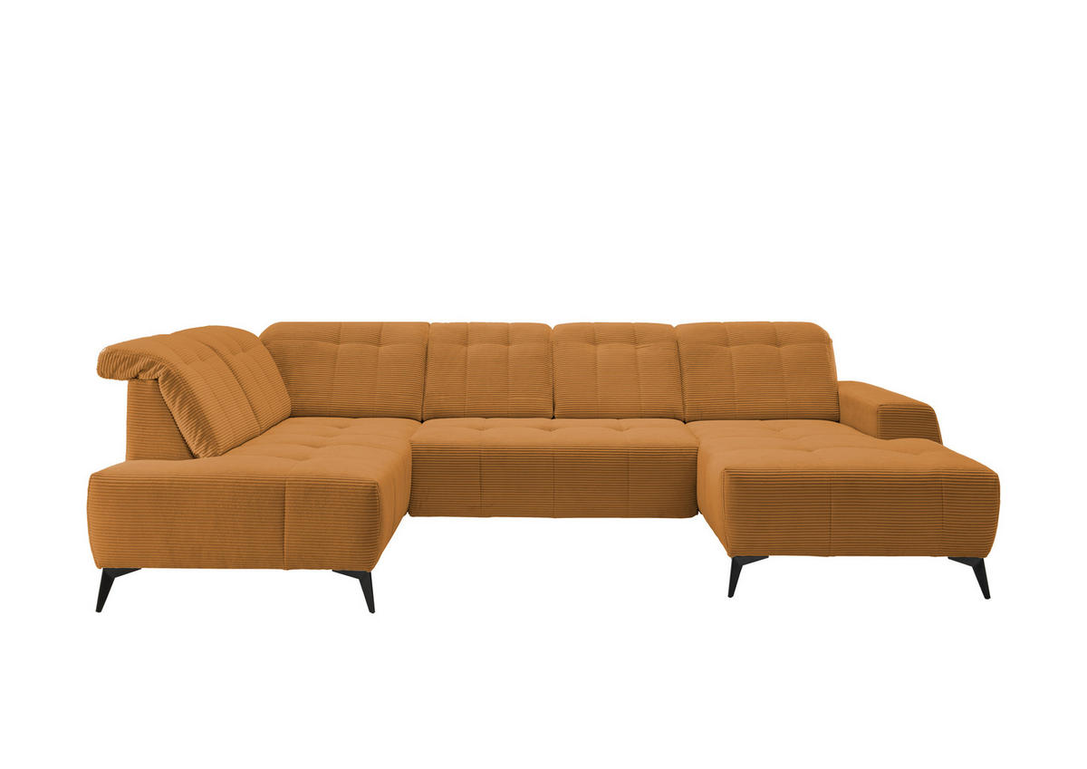 WOHNLANDSCHAFT SANO Goldfarben Cord  - Goldfarben/Schwarz, MODERN, Textil/Metall (200/337/180cm) - Livetastic