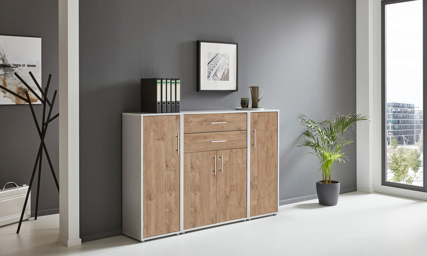 AKTENSCHRANK Grau, Eichefarben  - Eichefarben/Grau, MODERN, Holzwerkstoff (172,6/113,6/33cm) - MID.YOU